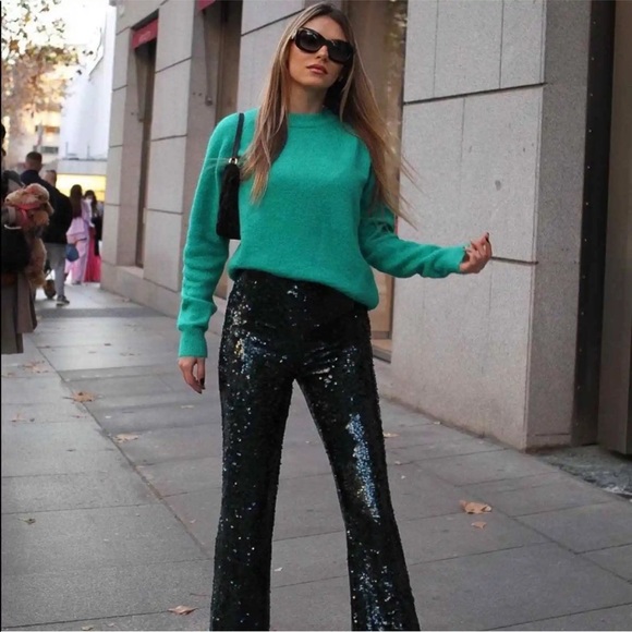 Zara WOOL & ALPACA BLEND KNIT SWEATER GREEN SIZE S NEW - Picture 2 of 10